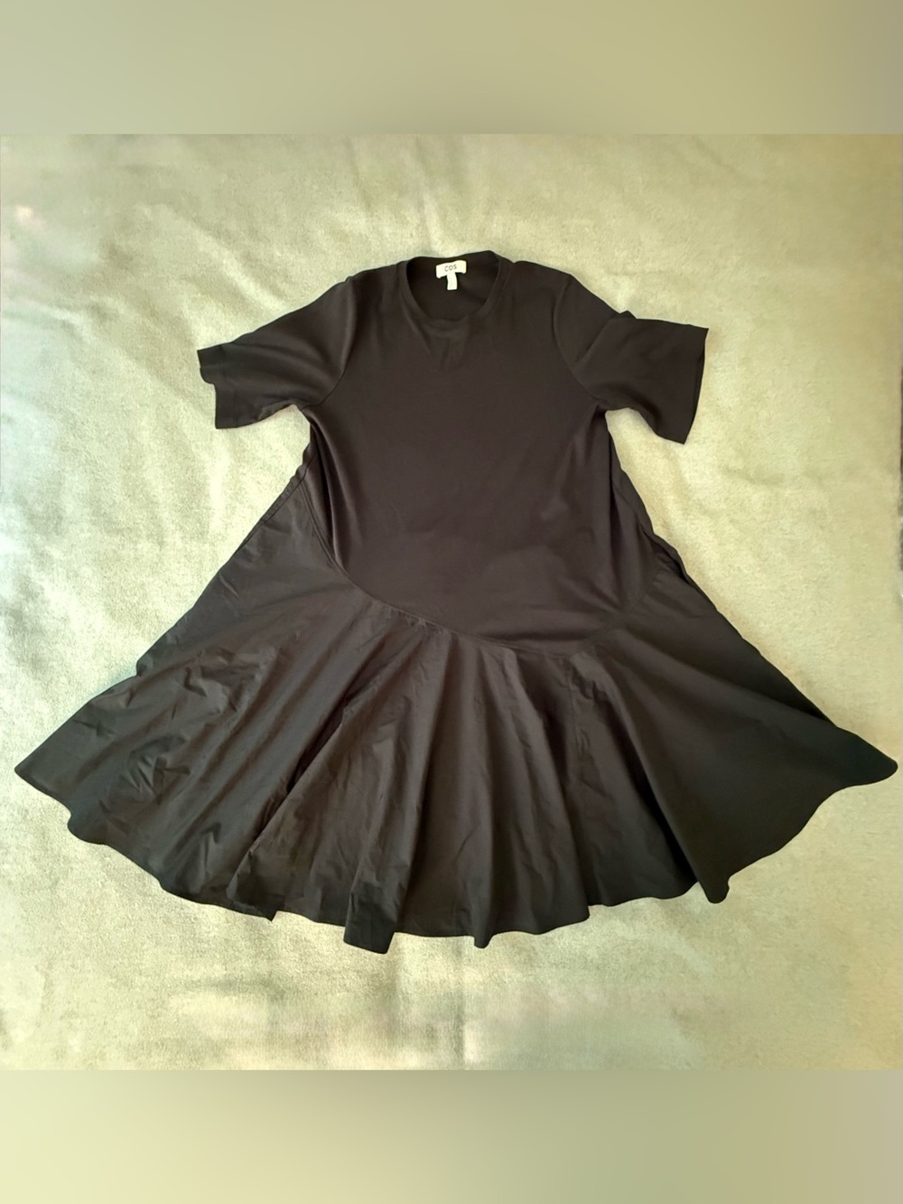 COS Asymmetric Mini T Shirt Dress Size M Black Mixed Media Minimalist Oversized - Picture 4 of 15